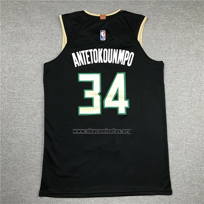 Camiseta Milwaukee Bucks Giannis Antetokounmpo NO 34 Statement 2019-20 Negro